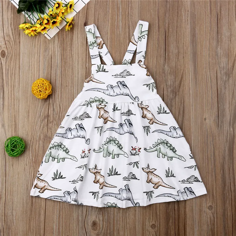 Cute Newborn Kids Baby Girl A-line Dresses Clothing Sleeveless Dinosaur Dress Princess Clothes Girls Outfits White Summer 1-4T | Детская