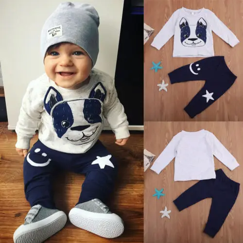 Cool Boy Animal Clothes 2Pcs Newborn Kid Baby Girl 2018 New Bulldog Tops T Shirt Pants Tracksuit Outfit Autumn Clothing Set | Детская