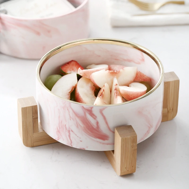 Salad Bowl Nordic Noodles Bowls With Wooden Tray Container Fruit Kitchen Supplies | Дом и сад