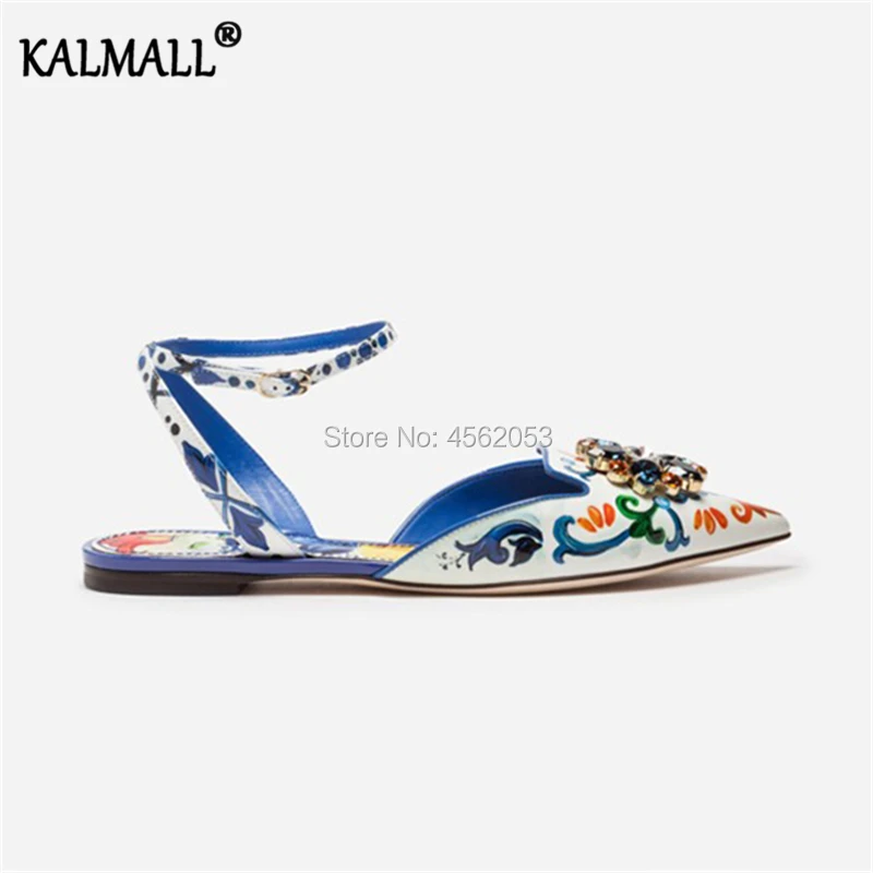 KALMALL/летние босоножки на плоской подошве с острым носком и ремешком щиколотке со