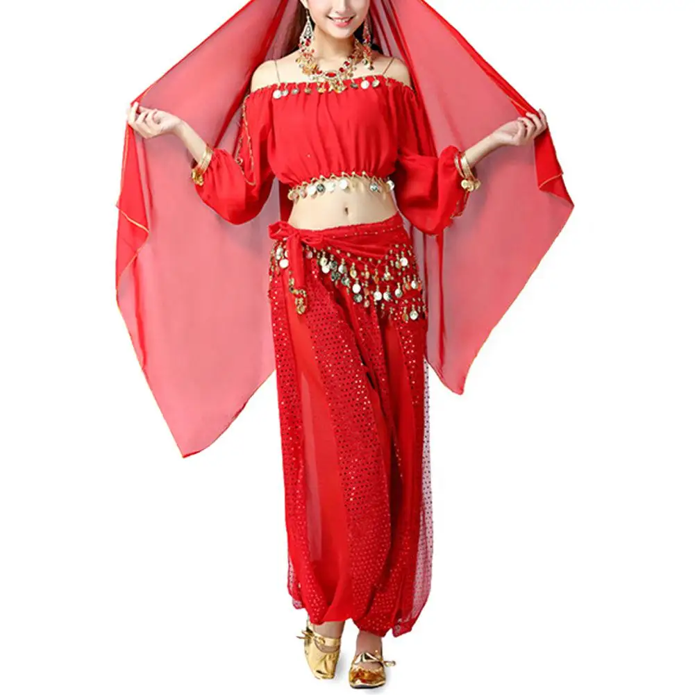 MISSKY Women Sweet Bellydance Suit Hip Scarf with Sequins Paillettes Indian Dance Perform Costume for Ladies | Тематическая одежда