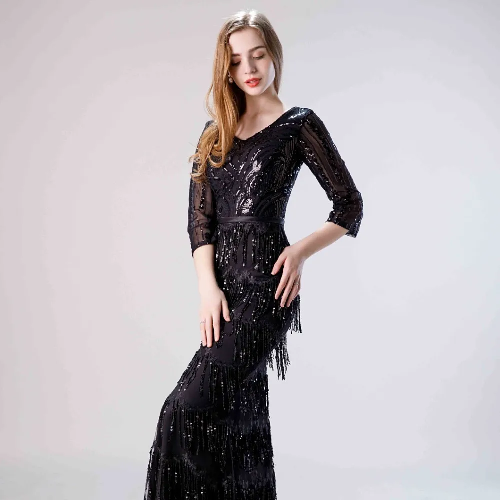 Vivian's Bridal элегантное платье в полоску с блестками и кисточками для выпускного