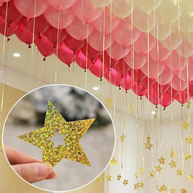 

2018 new 100pcs shiny stars cardboard card balloon pendant ribbon wedding balloon decoration party background wall decor props
