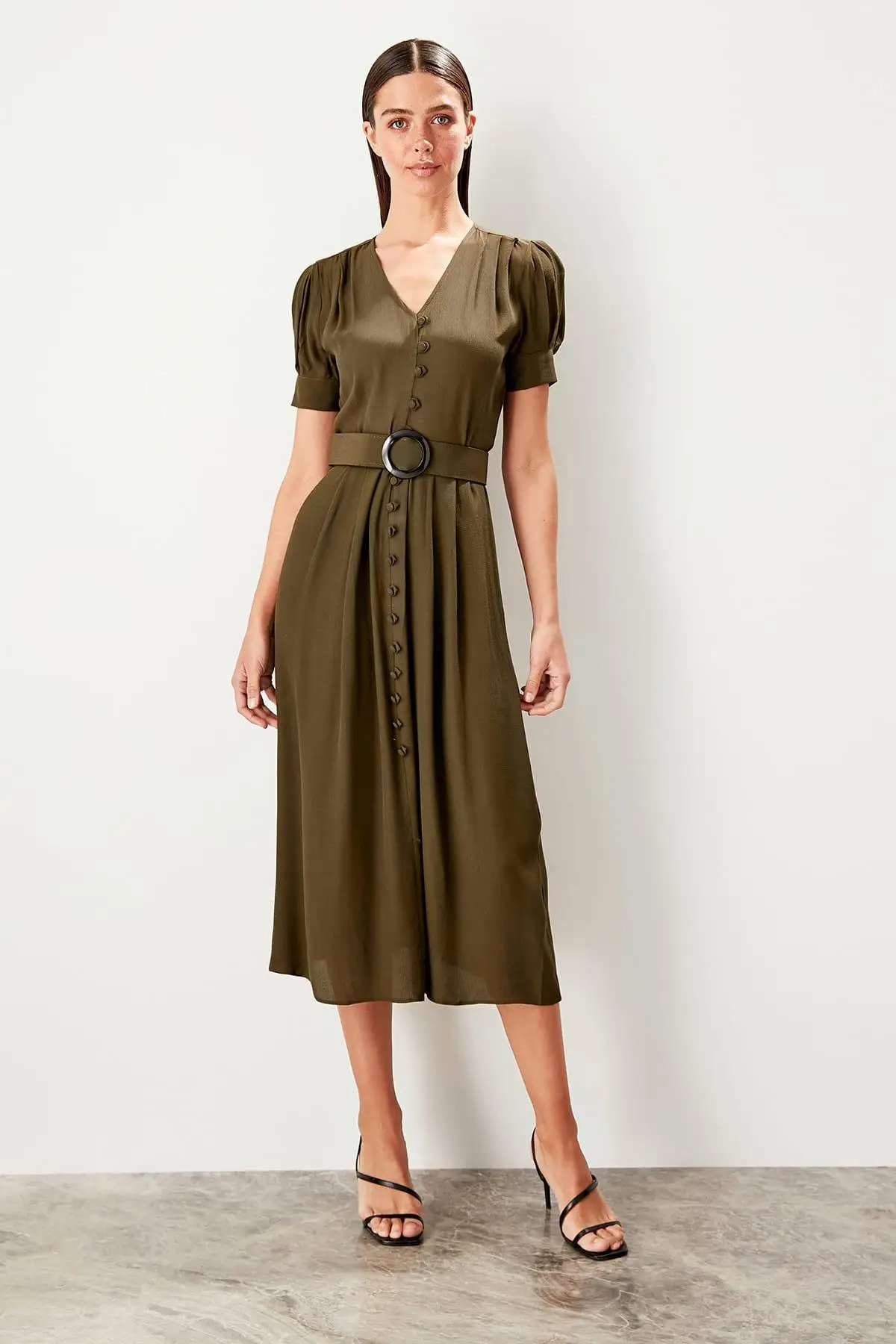 Trendyol платье с зеленым воротником TWOSS19BB0272|Женские платья| |