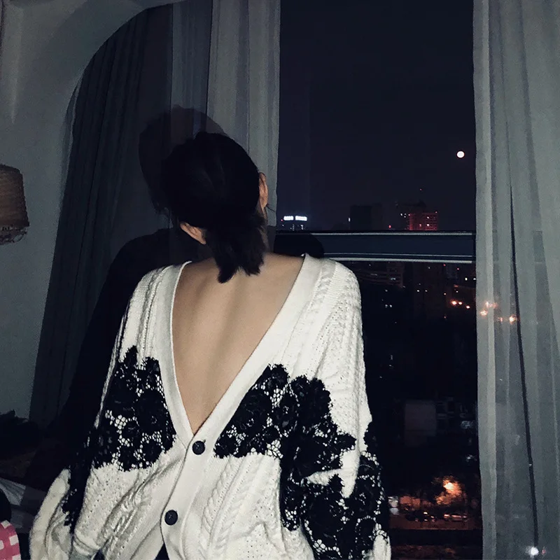 DEAT 2020 new summer fashion women clothes Lace Sweater Cardigan deep V-neck loose single breasted open stitch knits WF08300L |