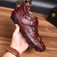 super recommand alligator pattern full grain leather mens casual shoes high end business man hook loop octopus loafers