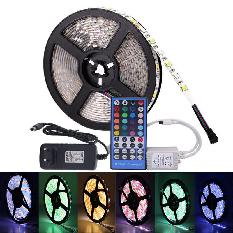 

5050 RGB LED Strip DC 12V 5M 300LED RGBW/WW LED Light Strip with +3A Power+Remot New