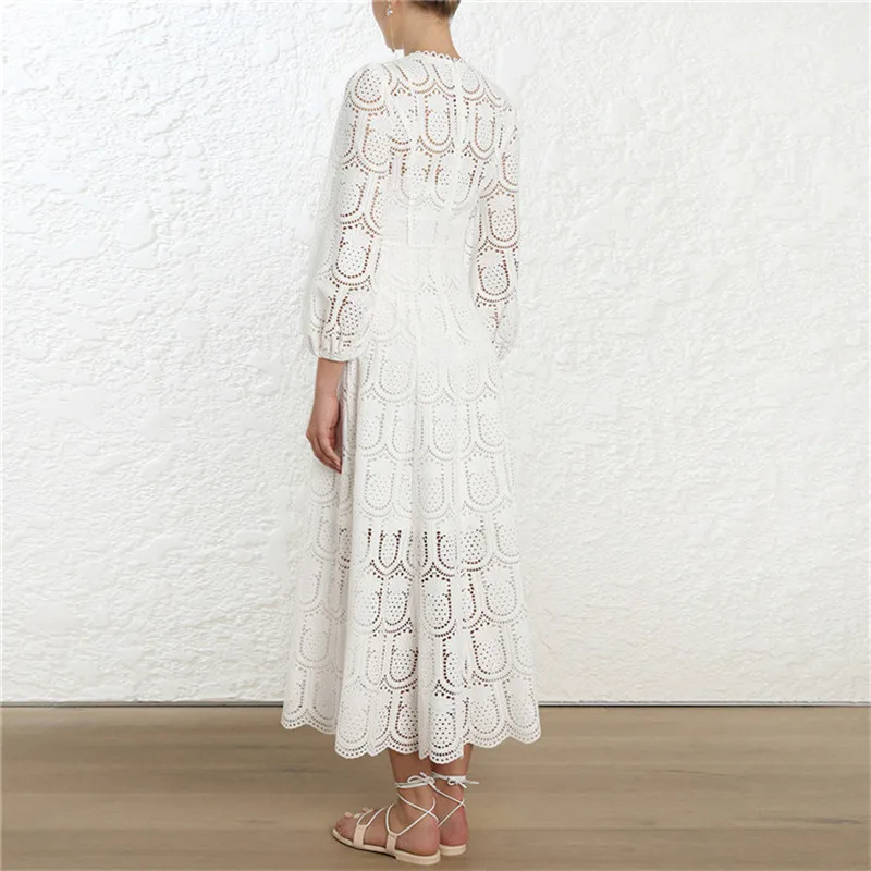 2019 Весна Boho пляжное женское белое платье миди с вышивкой ананаса подиумная