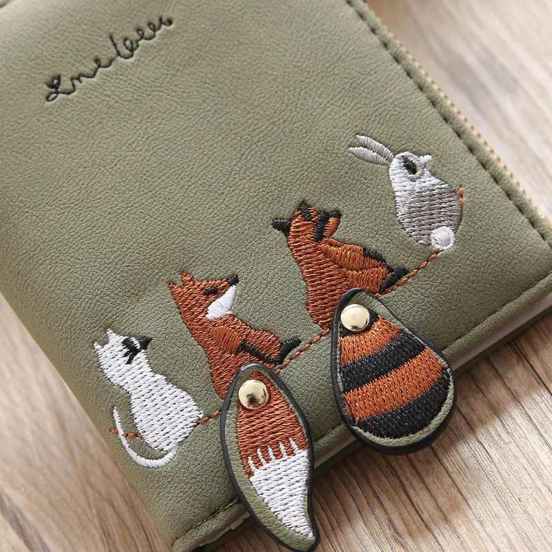 Женский кошелек Короткие Кошельки из искусственной кожи с вышитым животным