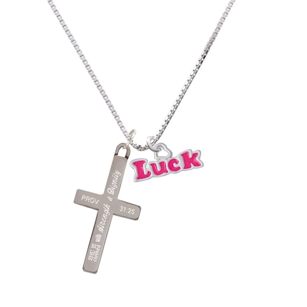 Ярко розовый luck'' с сердцем сила и достоинство крест ожерелье|Подвески| |