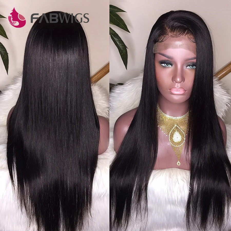 Fabwigs перуанские кружевные передние человеческие волосы искусственные прямые Remy