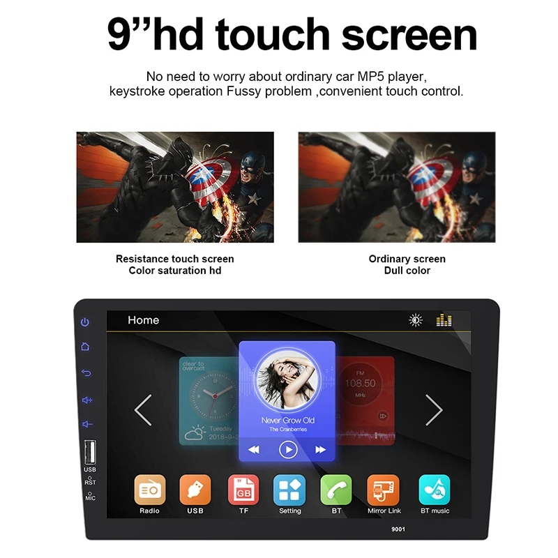 2 Din автомобильное радио 9 дюймов полный пресс Зеркало Ссылка автомобильный