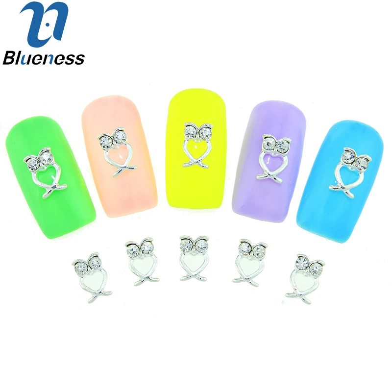 Blueness 10Pcs/Lot 3D Silver Alloy Hollow Owl Design Nail Art Crystal Rhinestones Decorations For Charms DIY Manicure TN1687 | Красота и