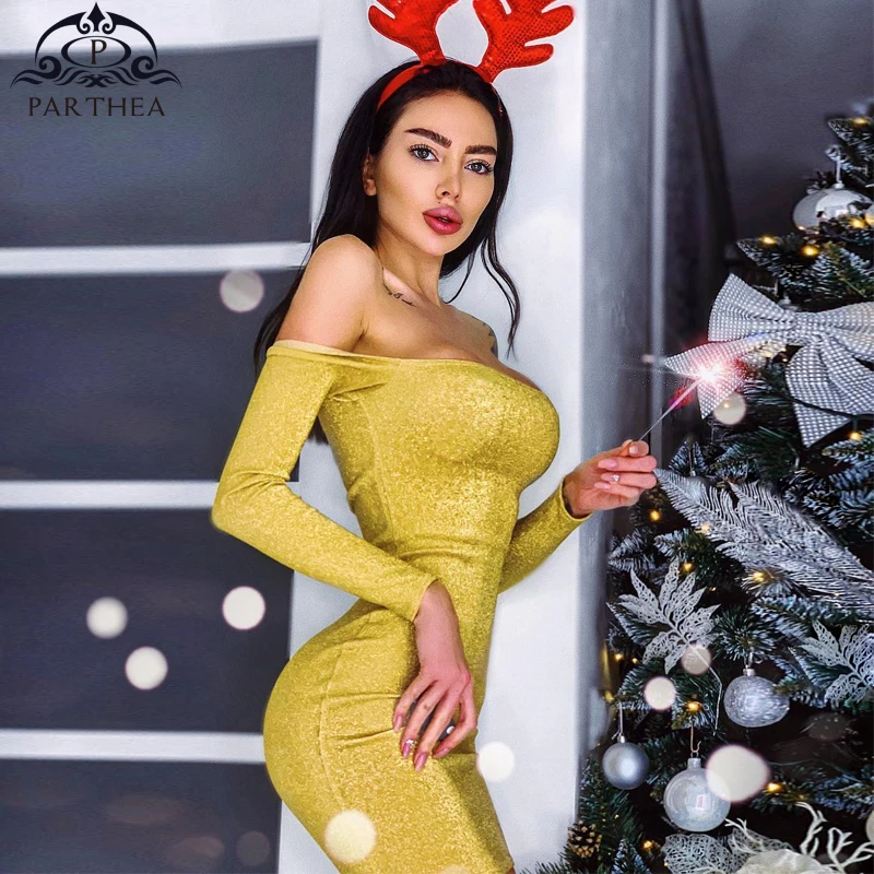 Parthea пикантные с открытыми плечами платье Для женщин 2019 Весна длинным рукавом