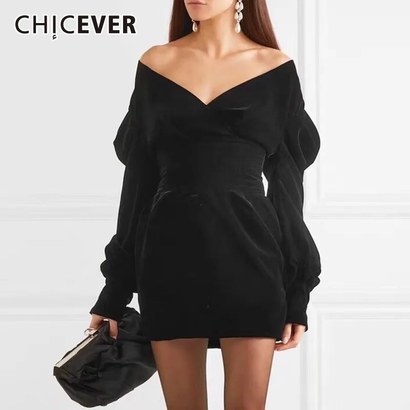 CHICEVER сексуальное платье с открытыми плечами для женщин v образный вырез Пышный