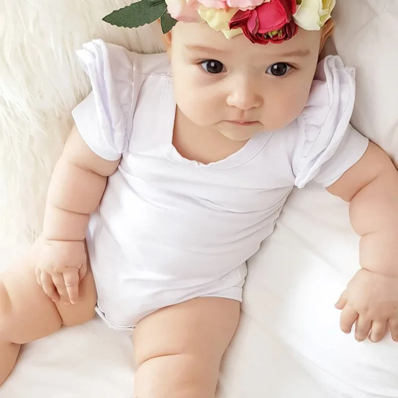 Kids Baby Girl Solid Candy Color Small Flying Sleeve Short-sleeved Triangle Romper Button Jumpsuit 0-24m |