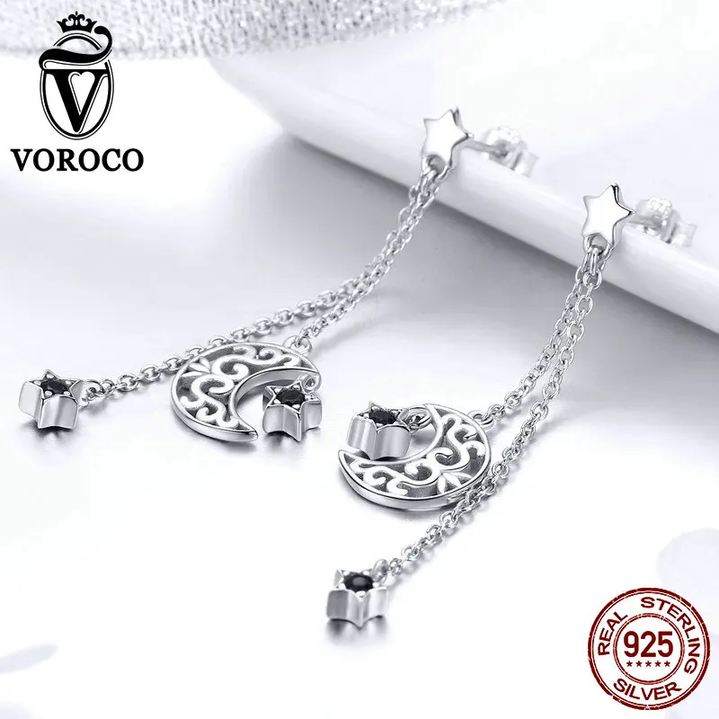 Модные серьги подвески VOROCO из чистого серебра 925 пробы с длинной линией в виде