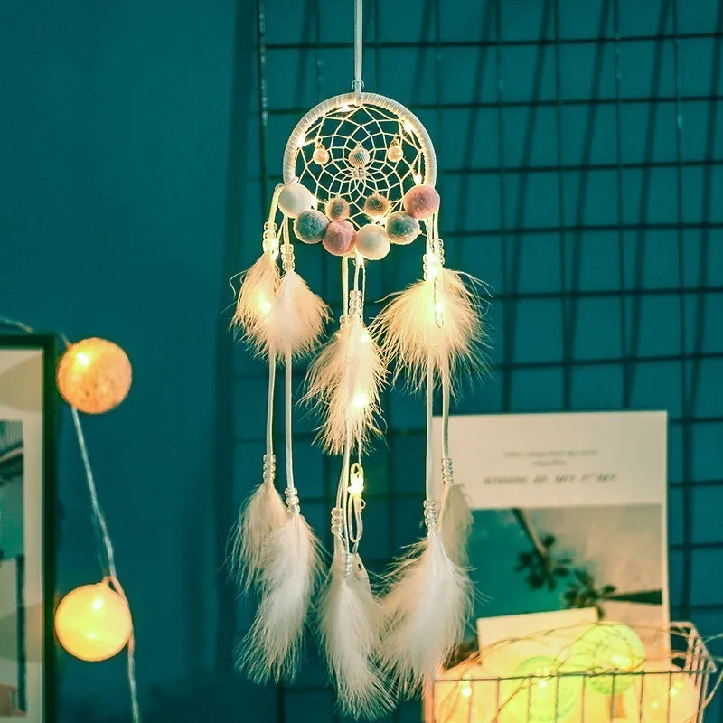 Oloey Dream украшения Ловец снов кружевные ленты перья завернутые светодиодный свет