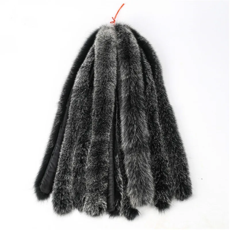 

Черный с белыми наконечниками, отделка из натурального Лисьего меха для капюшона, материал из лисьего меха, полоски капота, отделка из натур...