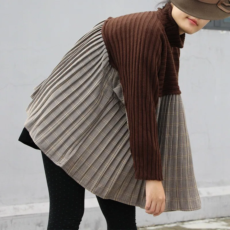 Женский свитер в клетку TWOTWINSTYLE весенний вязаный пуловер оверсайз с высоким