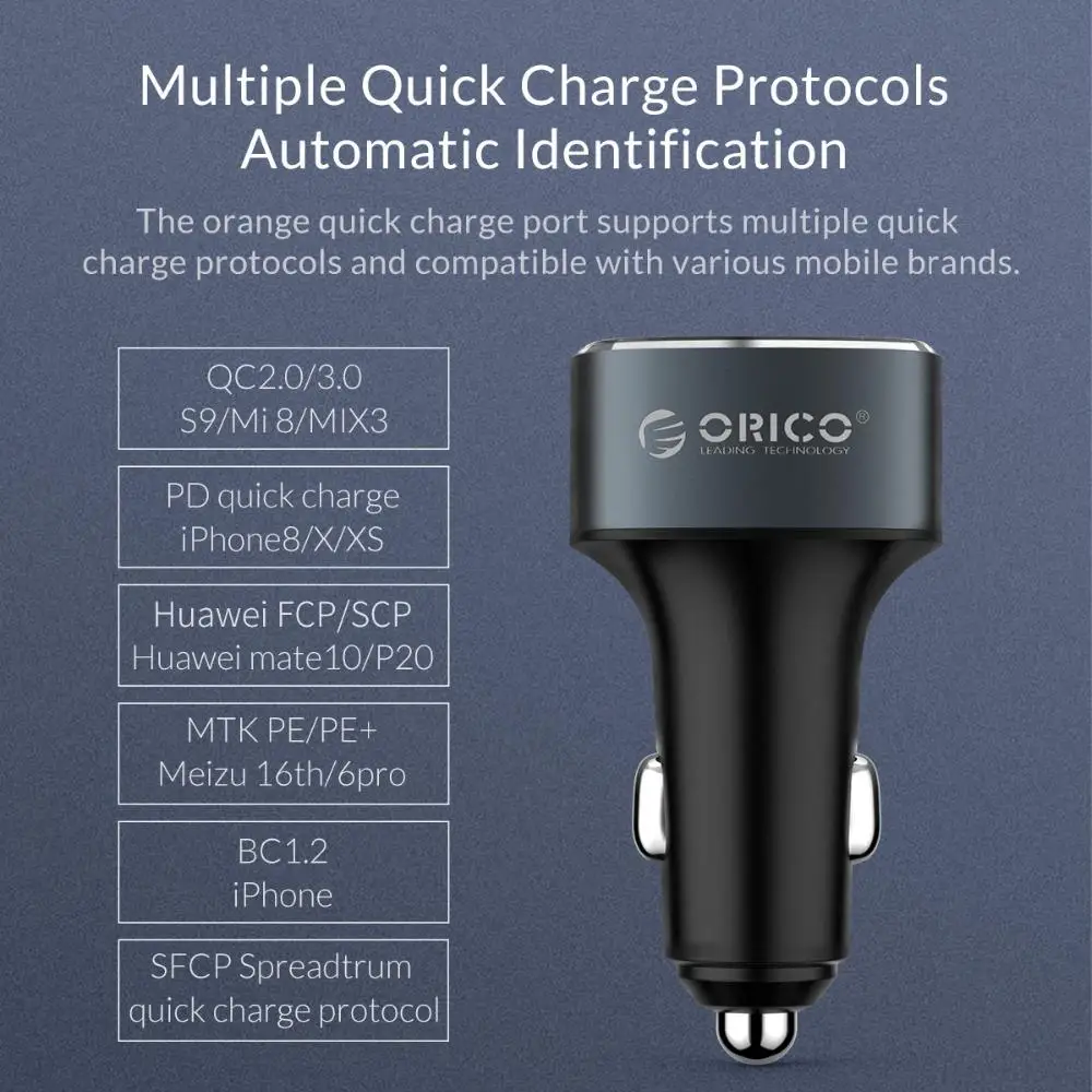 Orico Портативный 3 Usb порта автомобильное зарядное устройство для телефона