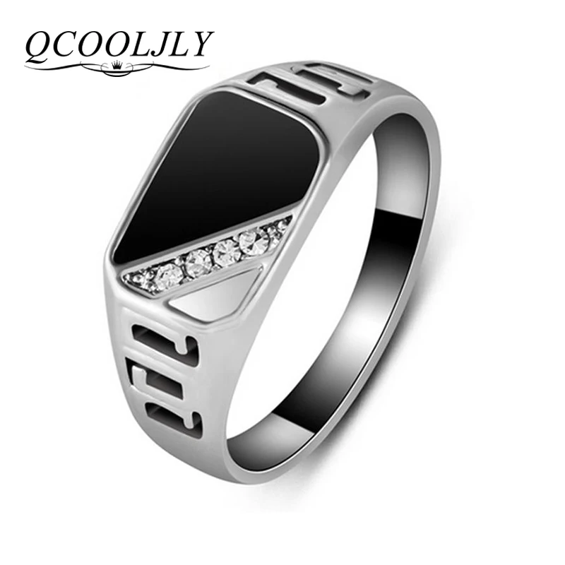 Мужские кольца QCOOLJLY из эмали классические золотистые и серебристые Размер 7 12
