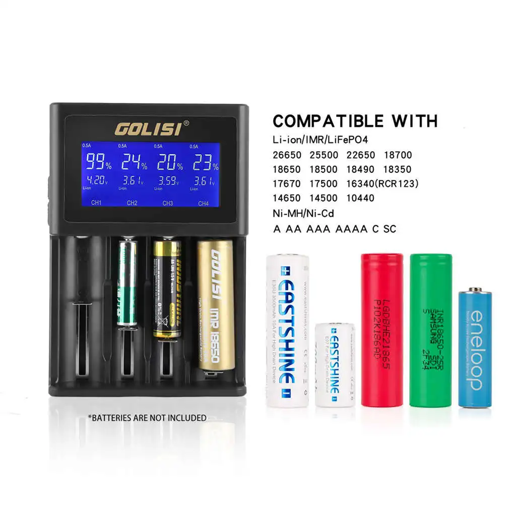 MOCH-Golisi S4 2.0A Intelligent Lcd 18650 Battery Charger For Li-Ion Ni-Mh Ni-Cd Ni-Md 26650 20700 Aa Aaa Rechargeable Batteri |
