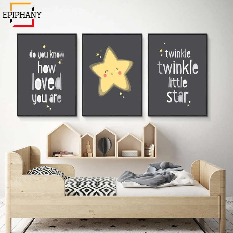 

Nursery Wall Art Cartoon Posters Star Quote Print Wall Painting Canvas Art Scandinavian Picture for Kids Bedroom Decoration