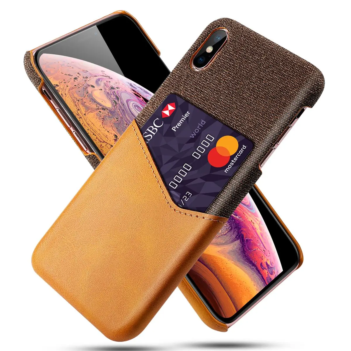 Двухцветный комбинированный чехол для телефона iPhone XS Max из искусственной кожи с