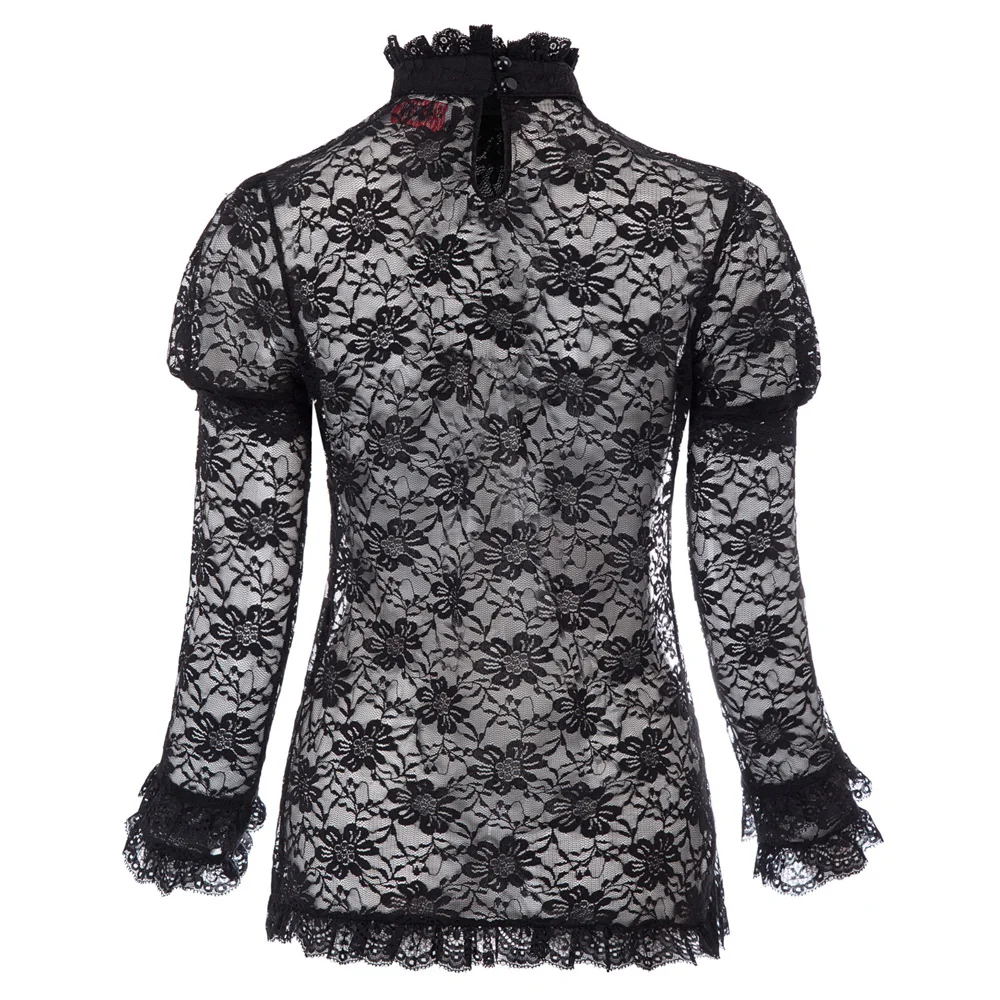 Винтажная женская блузка стимпанк Готическая кружевная рубашка с длинным
