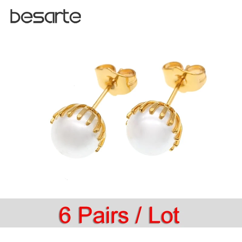 

6 Pairs Pearls Gold Stud Earrings Women Parel Oorbel Perle Boucle D'oreille Nausnice Kolczyki Inci Kupe Bong Tai Orecchini E1705