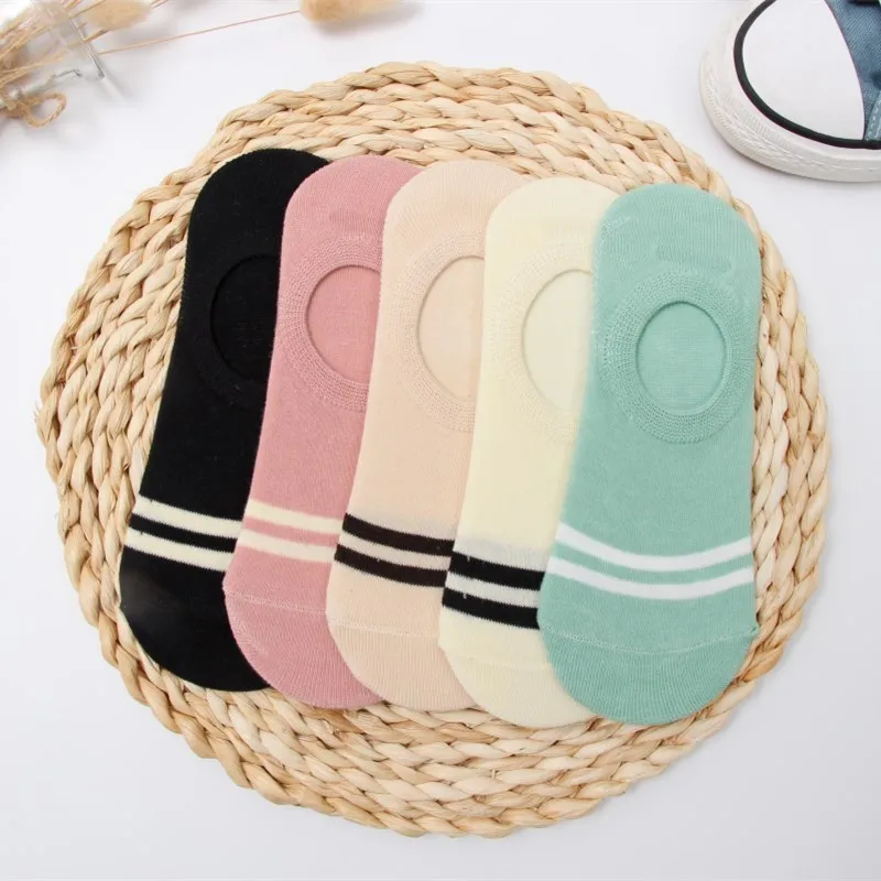 

Colorful stripe Invisible Short Woman Sweat summer comfortable cotton girl women's boat socks ankle low female 1pair=2pcs ws97