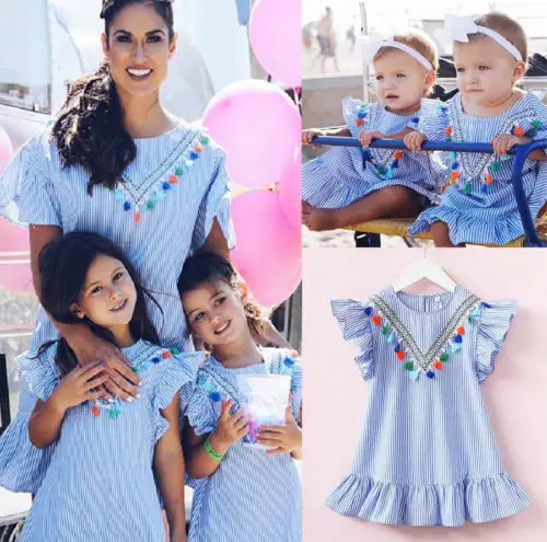 2019 Tassels Girls Dress Toddler Baby Kids Retro Ruffle Striped Summer Party Sundress Clothes | Детская одежда и обувь