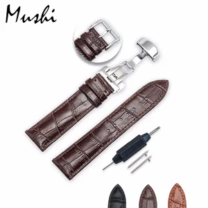 Ремешок для часов из натуральной телячьей кожи, быстросъемный ремешок для часов 18, 20, 22 мм, браслет для часов с застежкой-бабочкой, серебристый