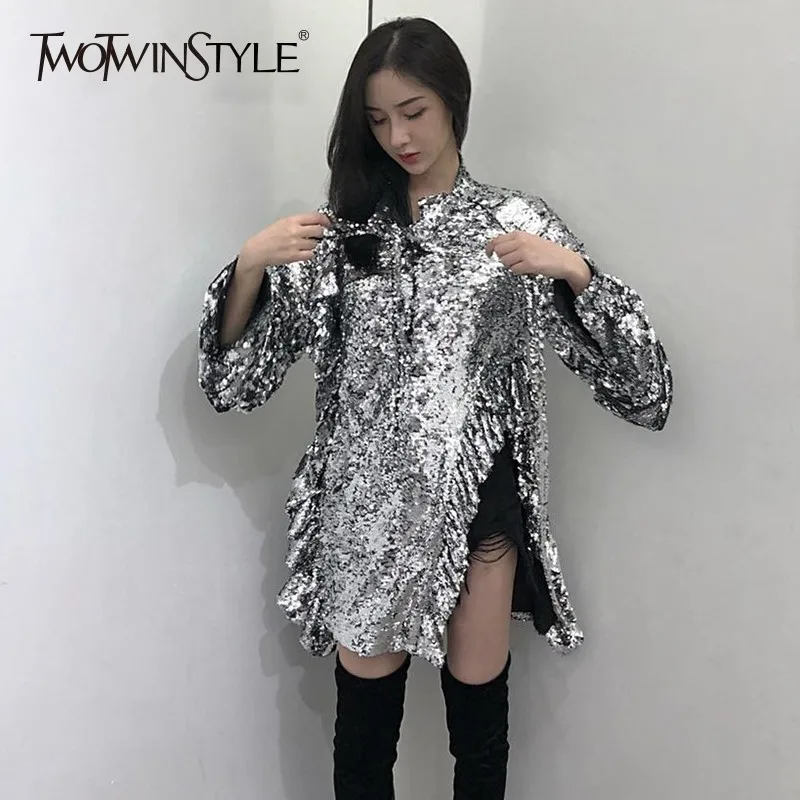 TWOTWINSTYLE осень тяжелые блестки Для женщин рубашки для мальчиков с длинным рукавом
