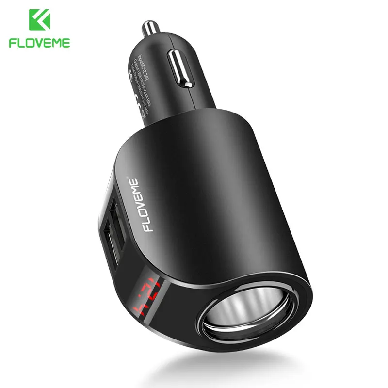 Автомобильное зарядное устройство FLOVEME Dual USB для телефона с цифровым дисплеем