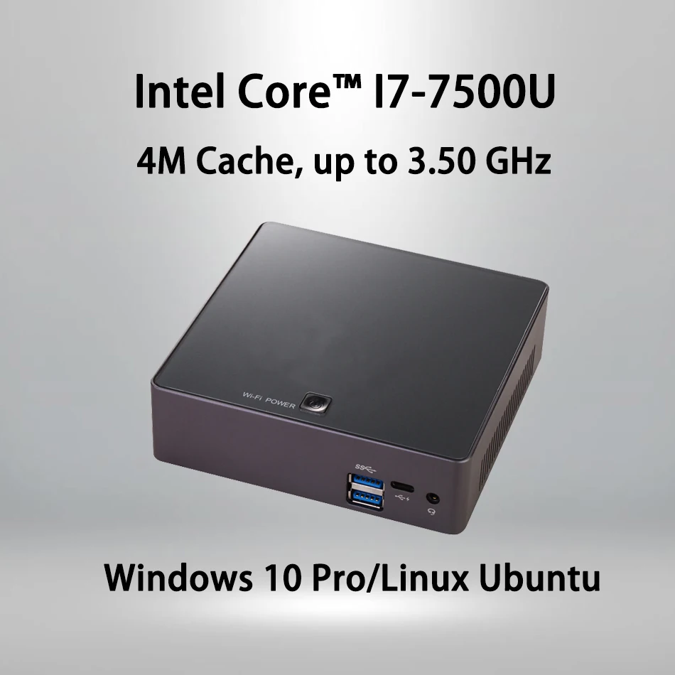 Вентилятор мини ПК Intel Core I7 7500U Windows 10/Ubuntu [HUNSN BA02L] (WiFi/1HD1. 4/2USB3. 0/2USB2. 0/1LAN/1USB type C)|Мини