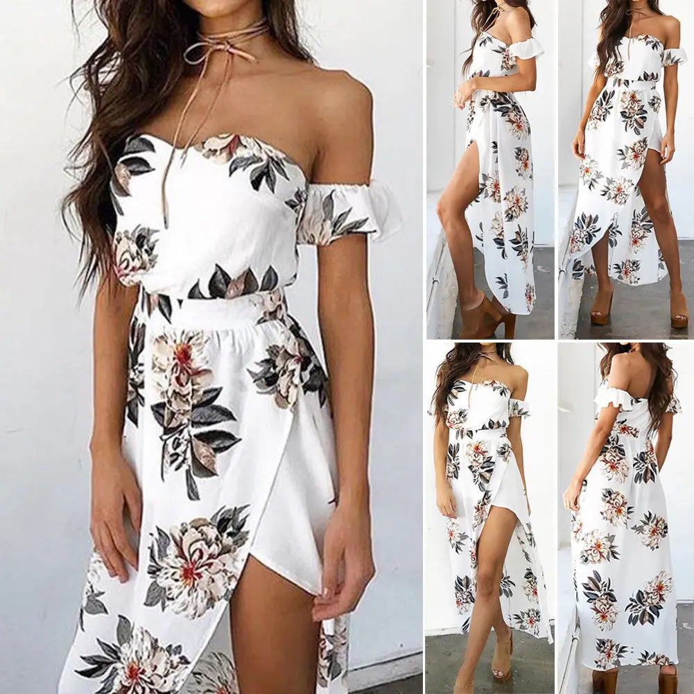 Женское платье с цветочным принтом Boho белое платье-макси коротким рукавом и