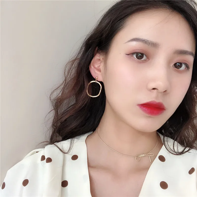 New Pattern Fashion Korea Temperament Metal Texture Geometry Irregular Circle Design Drop Earrings For Women Jewelry Accessories | Украшения