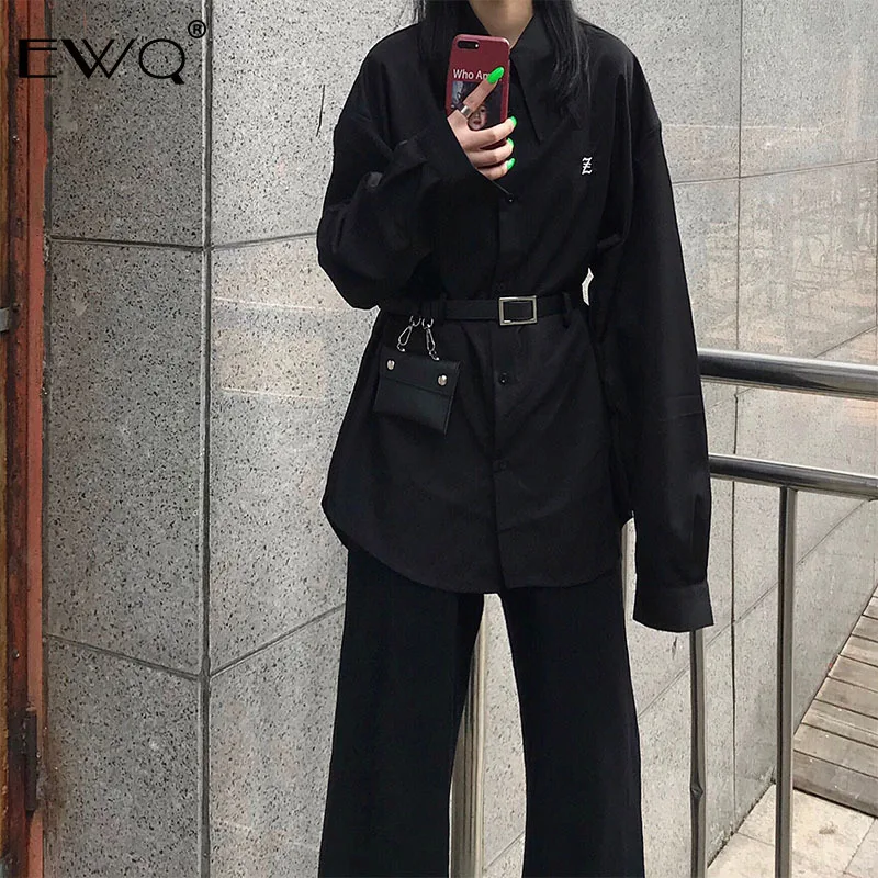 EWQ 2019 Весна Новое поступление Женская Черная Рубашка с длинными рукавами