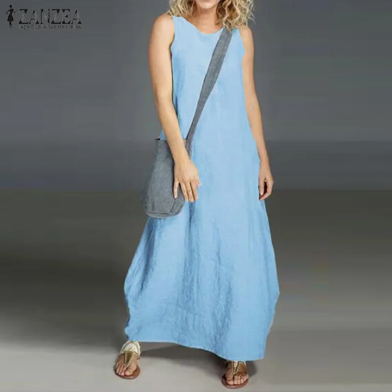 Женское платье без рукавов винтажное свободное из хлопка и льна сарафан-халат