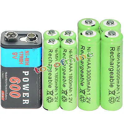 4x AA 3000mAh + AAA 1800mAh 1 2 V Ni MH аккумуляторная батарея зеленый 1x9v 300mAh|Перезаряжаемые