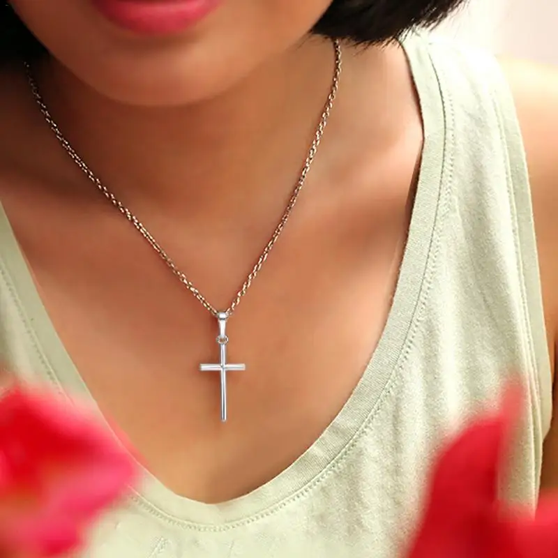 New Latin Cross Charm Necklace Simple Silver Color Pendant Chain Women Girls Fine Jewelry Gift | Украшения и аксессуары