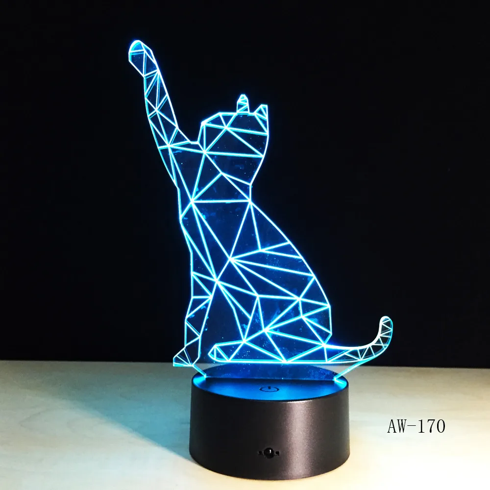 7 цветов волнистая лампа в виде кошки 3D визуальные светодиодные ночники для детей