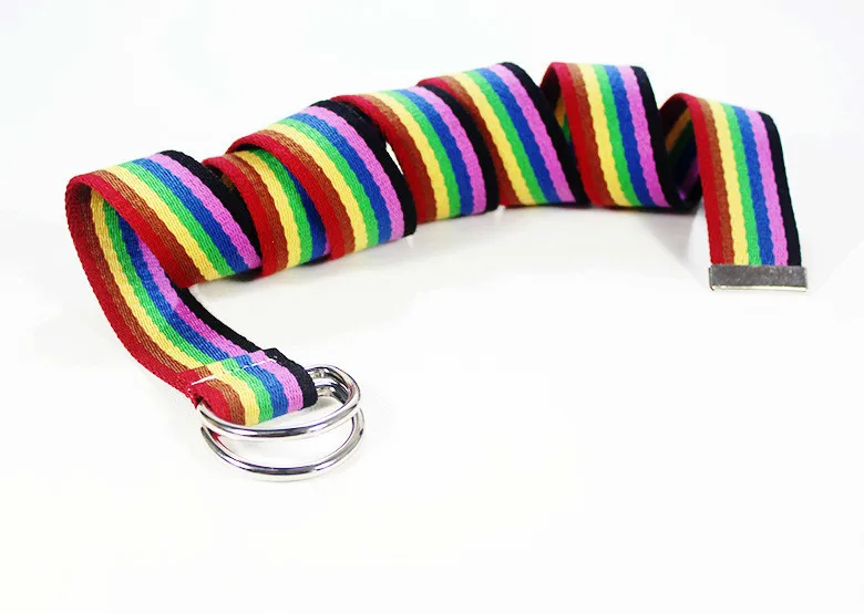 

Hot Sale New Trendy Rainbow Colors Exquisite Waist Belt For Women Lady Pretty Canvas Thin Skinny Waist Belt Pinstripe