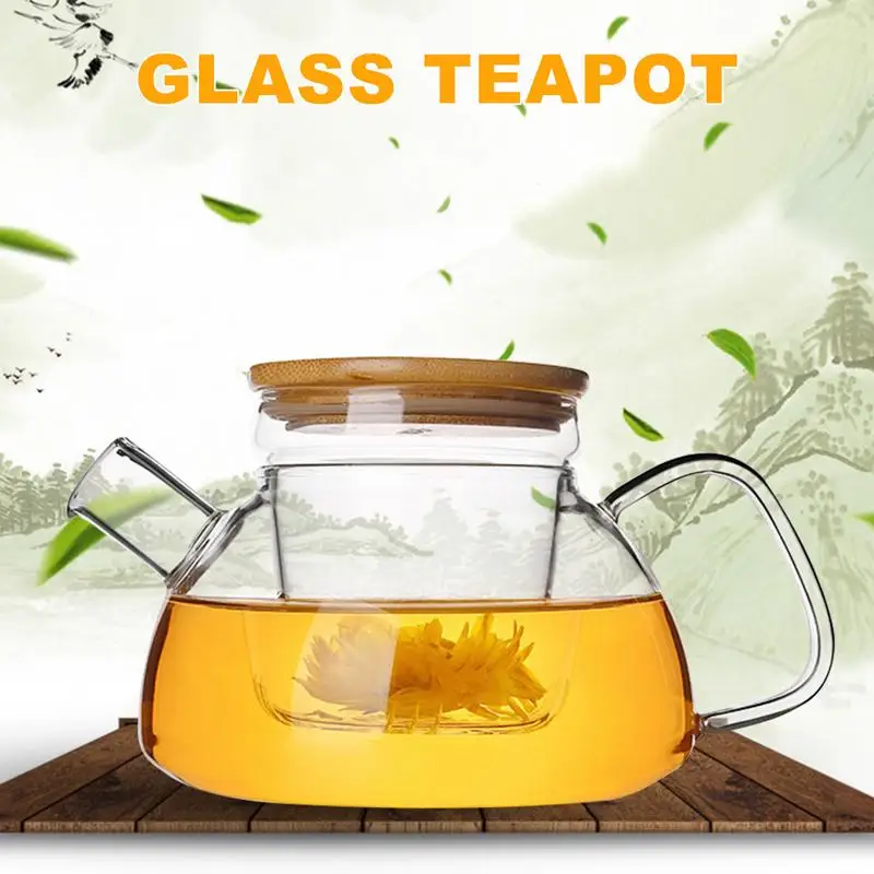 

Heat Resistant Glass Teapot Kettle Stylish Flower Teapot Flower TeaCup Glass Tea Leaf Herbal Coffee Bamboo Lid Filter Liner