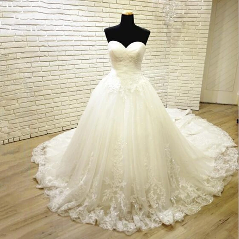 

Wedding Dress 2019 Sweetheart Ball Gown Pleat Tulle Appliques Bride Dresses Vestido De Noiva Robe De Mariee Custom Plus Size
