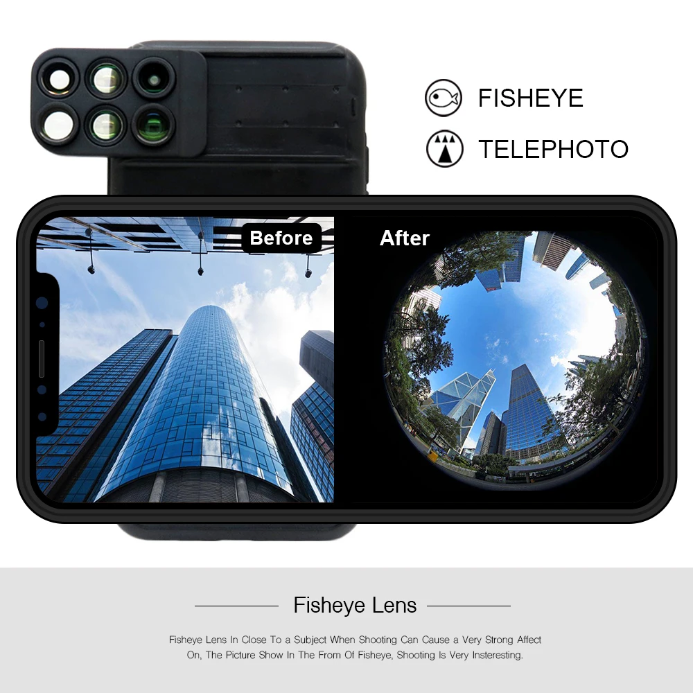 6 в 1 Многофункциональный телескоп Fisheye Lentes чехол для телефона объектив телескопа