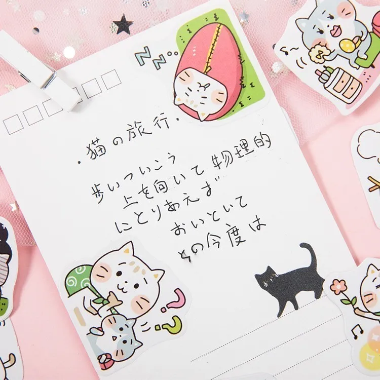 

45PCS/box Lovely New Cat Travel Paper Lable Sealing Stickers Crafts Scrapbooking Decorative Lifelog DIY Stationery Sticker