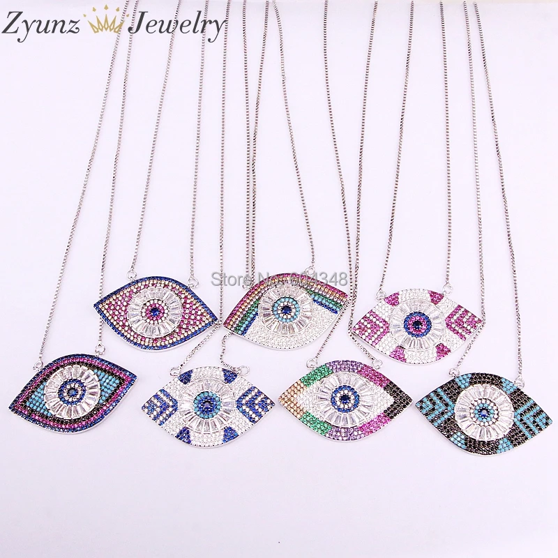 

5 шт турецкие глаза CZ кулон ожерелье, золото/розовое золото/черный/серебряный цвет микро проложить глаз с фианитами Шарм кулон с двойной бай...